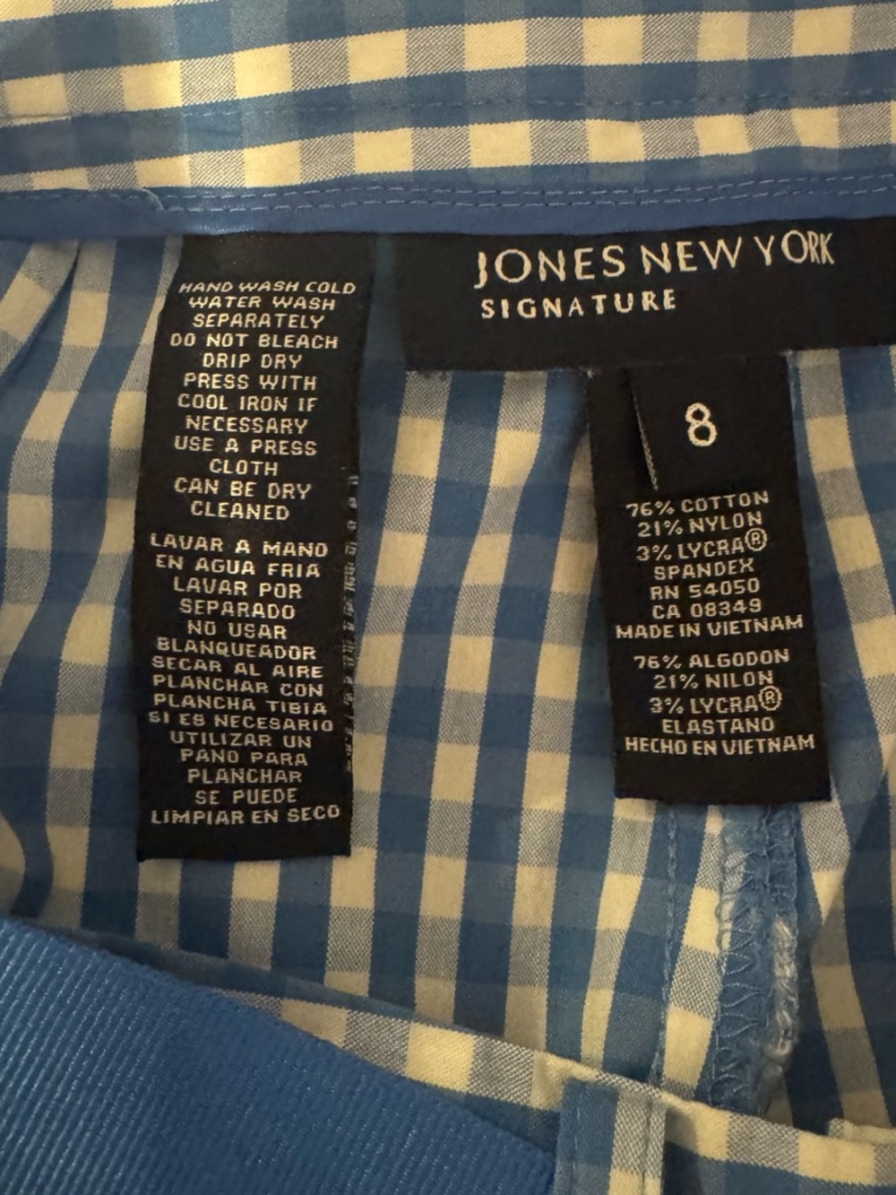 Jones New York Blue/White Gingham Capris Pants with Belt  SIZE: 8       #14 - Picture 6 of 6